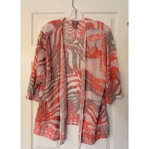 Chicos Womens Burnout Open Front Coral Zebra Print Cardigan Jacket Size 2 Large